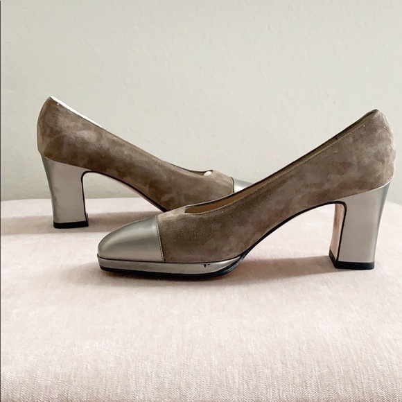 Salvatore Ferragamo Brown Suede Metallic Pumps 4.5 - Picture 3 of 11